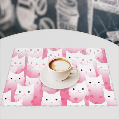 Peach Cat Pattern Placemats Set of 4 - Non-Slip Heat Resistant Place Mats Farmhouse Rustic Table Mats Reusable Hard Canvas Placemat for Dining, Kitchen, Party Indoor/Outdoor Decoration