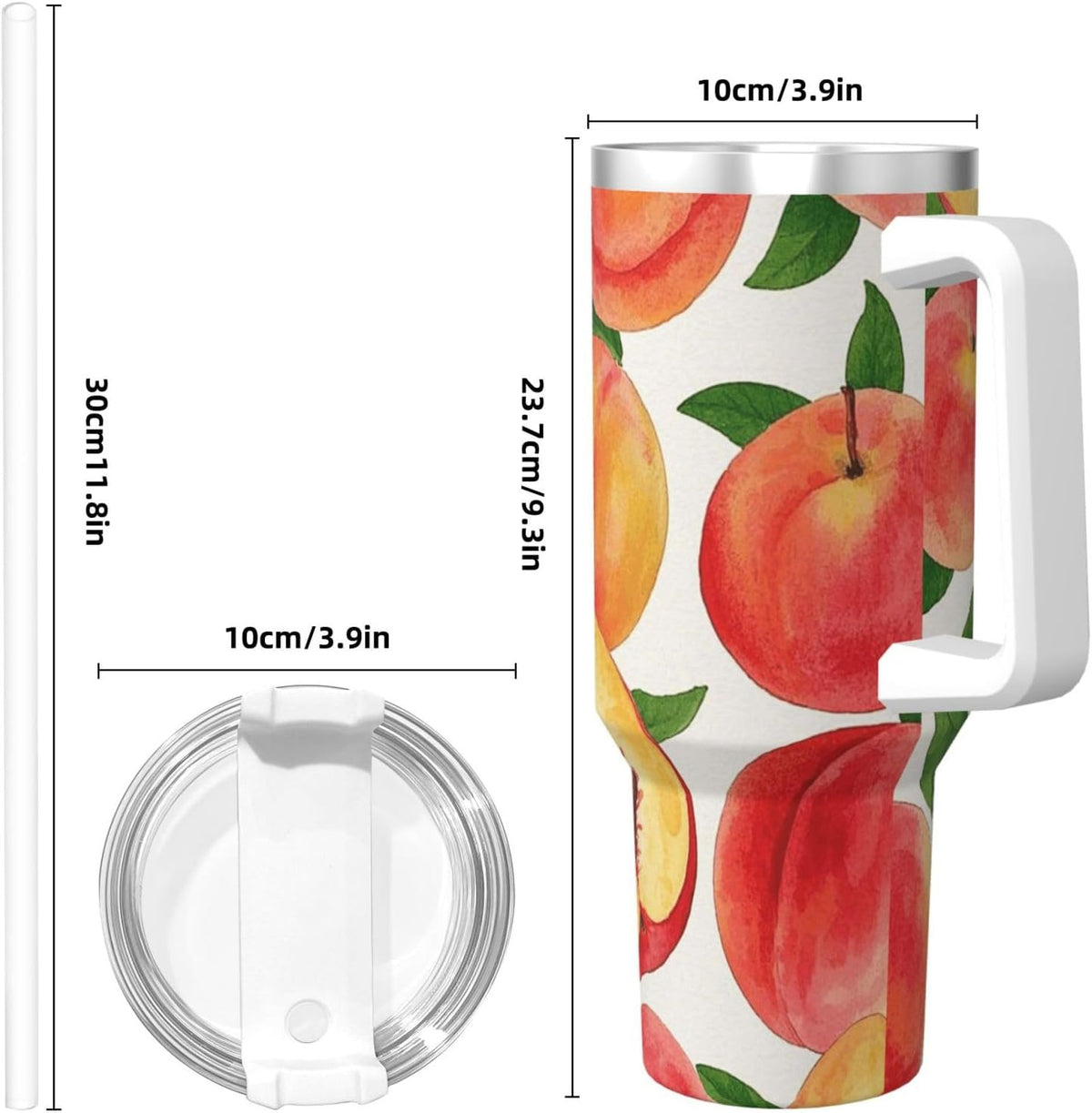 Watercolor Peach 40 Oz Tumbler With Handle And Straw Stainless Steel Insulated Travel Tumblers Leakproof Travel Coffee Mug Coffe Cup Drink Tumbler Cups Gifts For Women Men Lovers