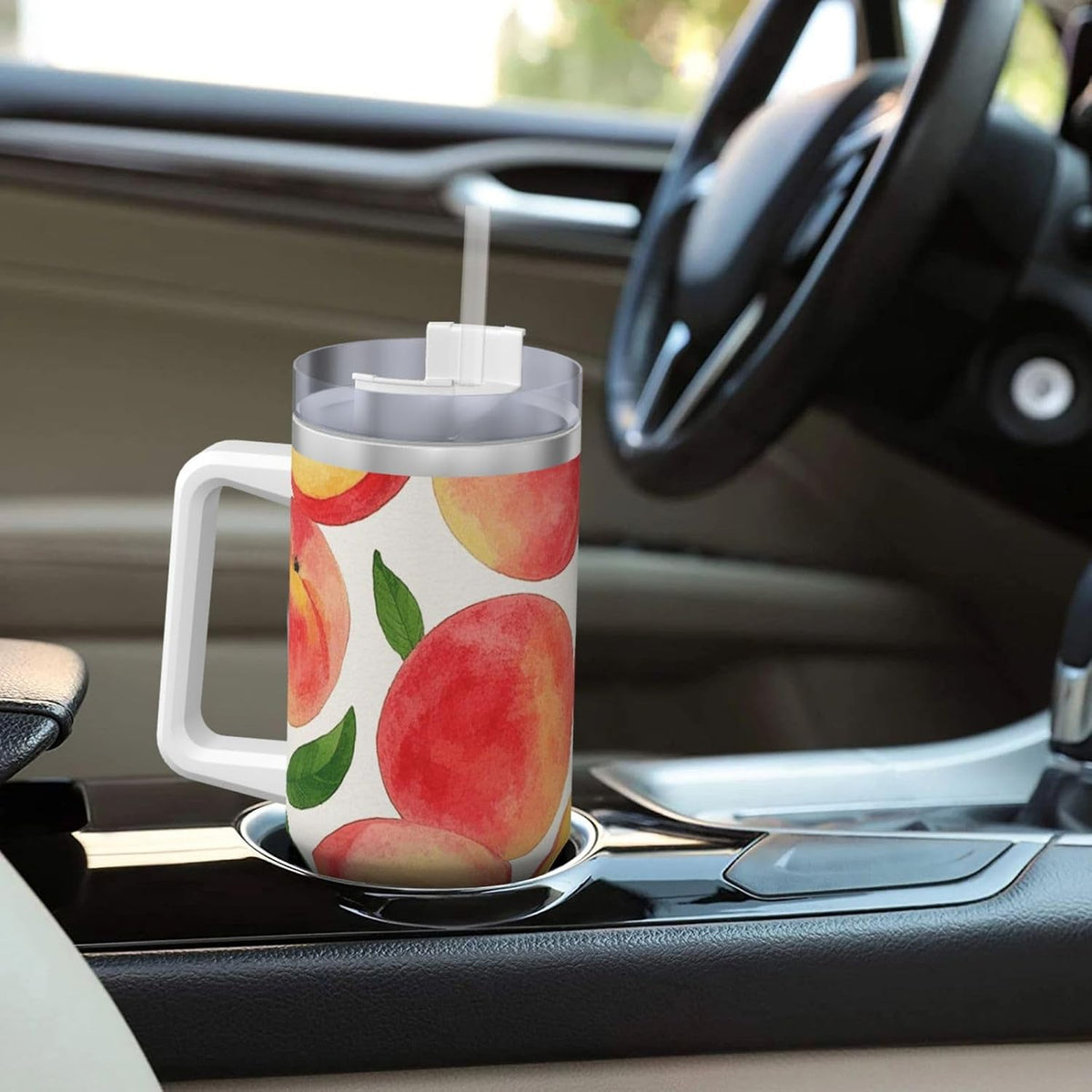 Watercolor Peach 40 Oz Tumbler With Handle And Straw Stainless Steel Insulated Travel Tumblers Leakproof Travel Coffee Mug Coffe Cup Drink Tumbler Cups Gifts For Women Men Lovers