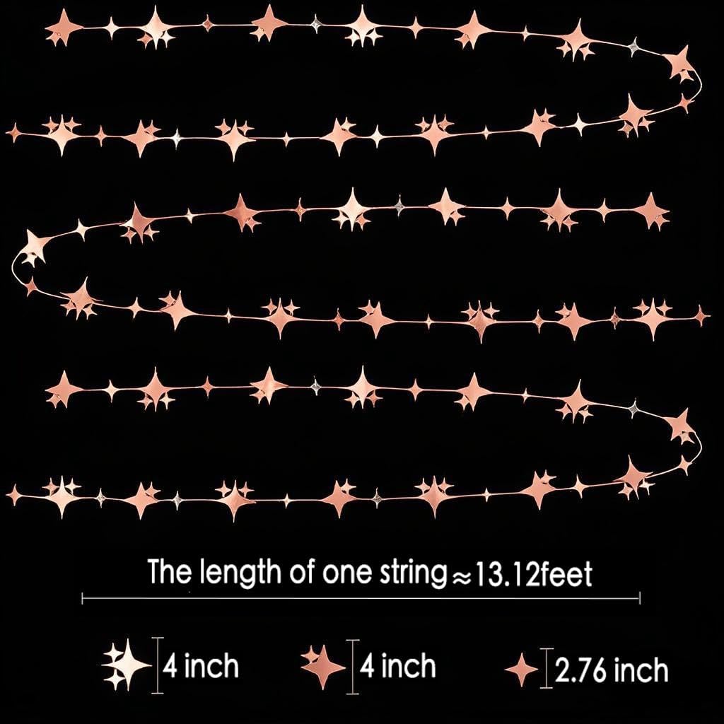 Glitter Rose Gold Four-Angle Star Paper Garland Banner Décor 40 Feet Twinkle Rose Gold Star Hanging Bunting Banner Backdrop for Wedding Baby Shower Birthday Graduation Disco Party Decorations