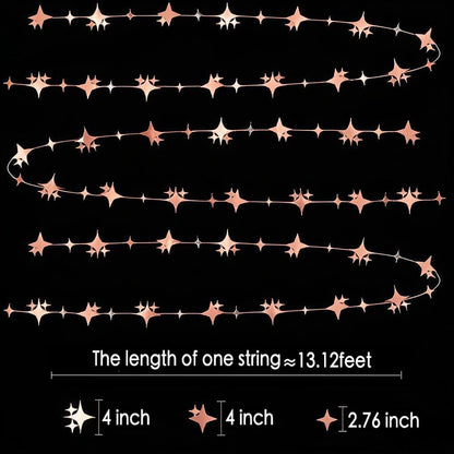 Glitter Rose Gold Four-Angle Star Paper Garland Banner Décor 40 Feet Twinkle Rose Gold Star Hanging Bunting Banner Backdrop for Wedding Baby Shower Birthday Graduation Disco Party Decorations
