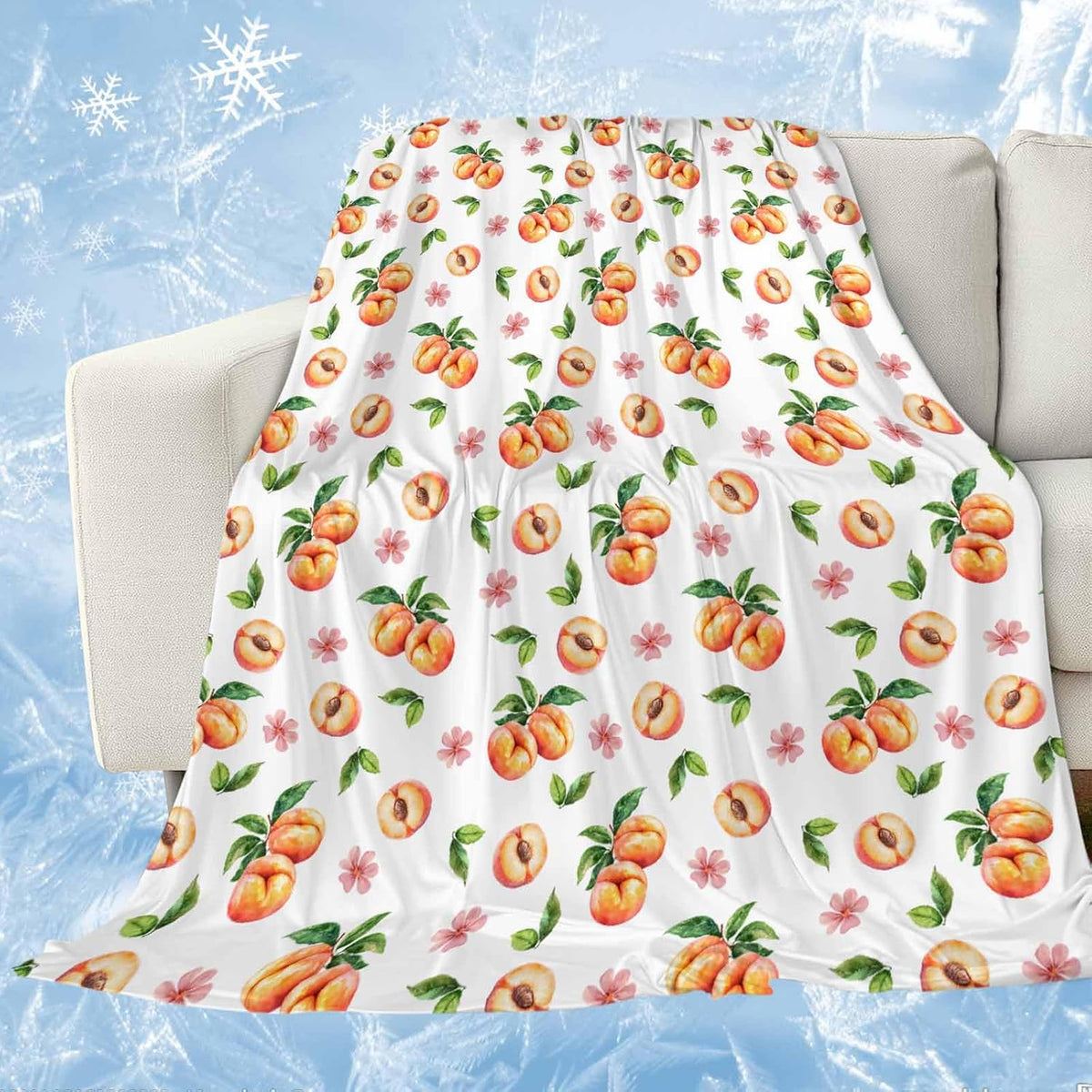 Peach Cooling Blankets for Hot Sleepers Summer Fruit Pink Flowers Cool Throw Blanket, Lightweight Ice Blanket 30" x 40" Summer Cold Blankets for Night Sweats