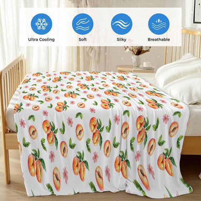 Peach Cooling Blankets for Hot Sleepers Summer Fruit Pink Flowers Cool Throw Blanket, Lightweight Ice Blanket 30" x 40" Summer Cold Blankets for Night Sweats