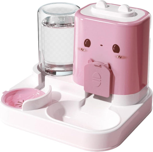 2 in 1 Automatic Pet Feeder Removable Drinking Household Supplies Water Dispenser Pet Feeding Bowl for Small Dogs Kitten Puppy Bunny Animals, Pink