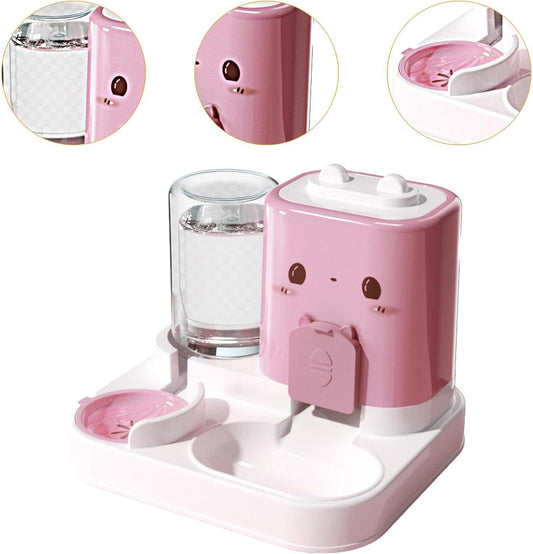 2 in 1 Automatic Pet Feeder Removable Drinking Household Supplies Water Dispenser Pet Feeding Bowl for Small Dogs Kitten Puppy Bunny Animals, Pink
