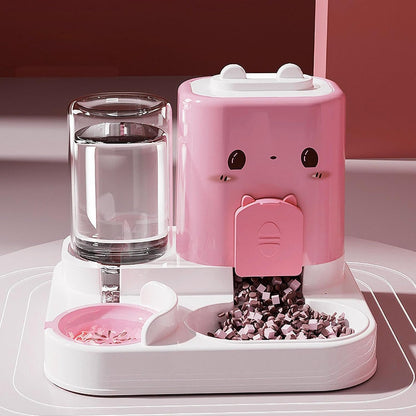2 in 1 Automatic Pet Feeder Removable Drinking Household Supplies Water Dispenser Pet Feeding Bowl for Small Dogs Kitten Puppy Bunny Animals, Pink