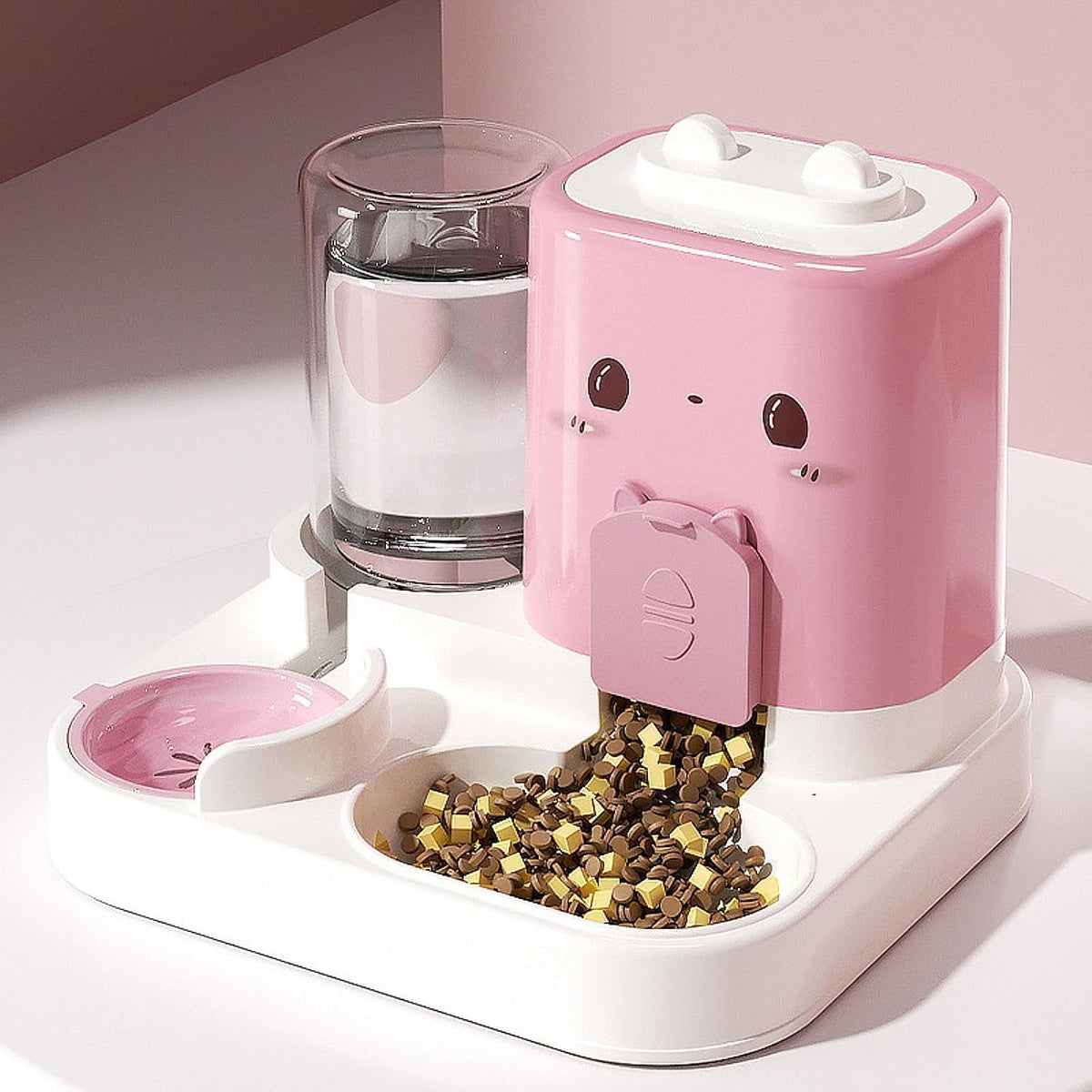 2 in 1 Automatic Pet Feeder Removable Drinking Household Supplies Water Dispenser Pet Feeding Bowl for Small Dogs Kitten Puppy Bunny Animals, Pink