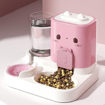 2 in 1 Automatic Pet Feeder Removable Drinking Household Supplies Water Dispenser Pet Feeding Bowl for Small Dogs Kitten Puppy Bunny Animals, Pink