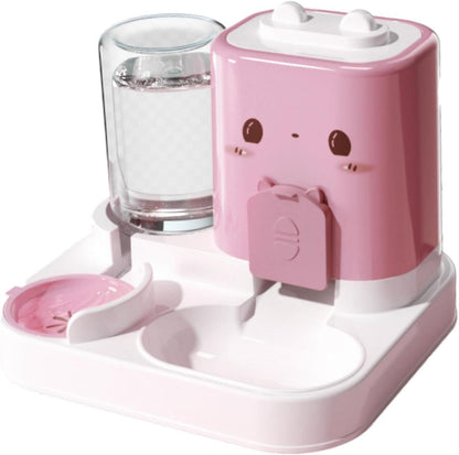 2 in 1 Automatic Pet Feeder Removable Drinking Household Supplies Water Dispenser Pet Feeding Bowl for Small Dogs Kitten Puppy Bunny Animals, Pink