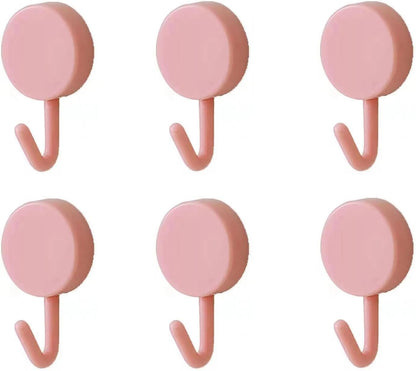 6 Pack Adhesive Hooks Cute Utility Hooks, Key Hooks for Wall Decorative, for Hanging Hat, Towel, Key, Towel Hook Wall Mount for Home, Kitchen, Bathroom, Office(Pink)