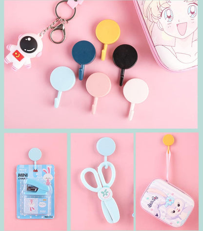 6 Pack Adhesive Hooks Cute Utility Hooks, Key Hooks for Wall Decorative, for Hanging Hat, Towel, Key, Towel Hook Wall Mount for Home, Kitchen, Bathroom, Office(Pink)