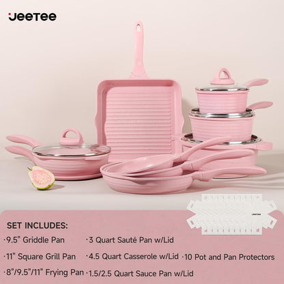 Pink Pots and Pans Set Nonstick 23pcs, Healthy Kitchen Cookware Sets