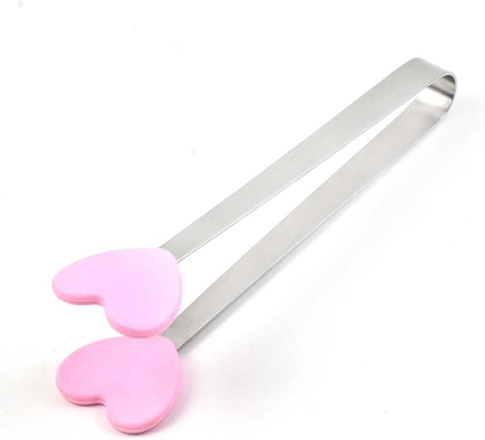 Pink Mini Hand Shape Tong Silicone Food Tongs Stainless Steel Kitchen Tongs Small Kids Tongs for Sugar Cubes, Serving Food, Salad Buffet Home and Kitchen (Heart Shape)
