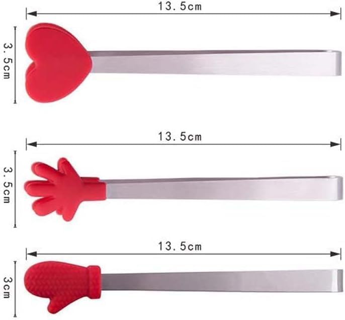 Pink Mini Hand Shape Tong Silicone Food Tongs Stainless Steel Kitchen Tongs Small Kids Tongs for Sugar Cubes, Serving Food, Salad Buffet Home and Kitchen (Heart Shape)