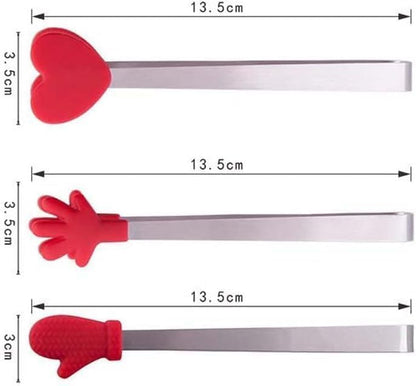 Pink Mini Hand Shape Tong Silicone Food Tongs Stainless Steel Kitchen Tongs Small Kids Tongs for Sugar Cubes, Serving Food, Salad Buffet Home and Kitchen (Heart Shape)