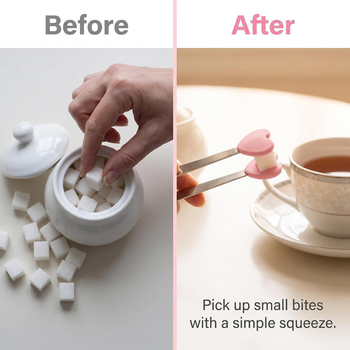 Pink Mini Hand Shape Tong Silicone Food Tongs Stainless Steel Kitchen Tongs Small Kids Tongs for Sugar Cubes, Serving Food, Salad Buffet Home and Kitchen (Heart Shape)