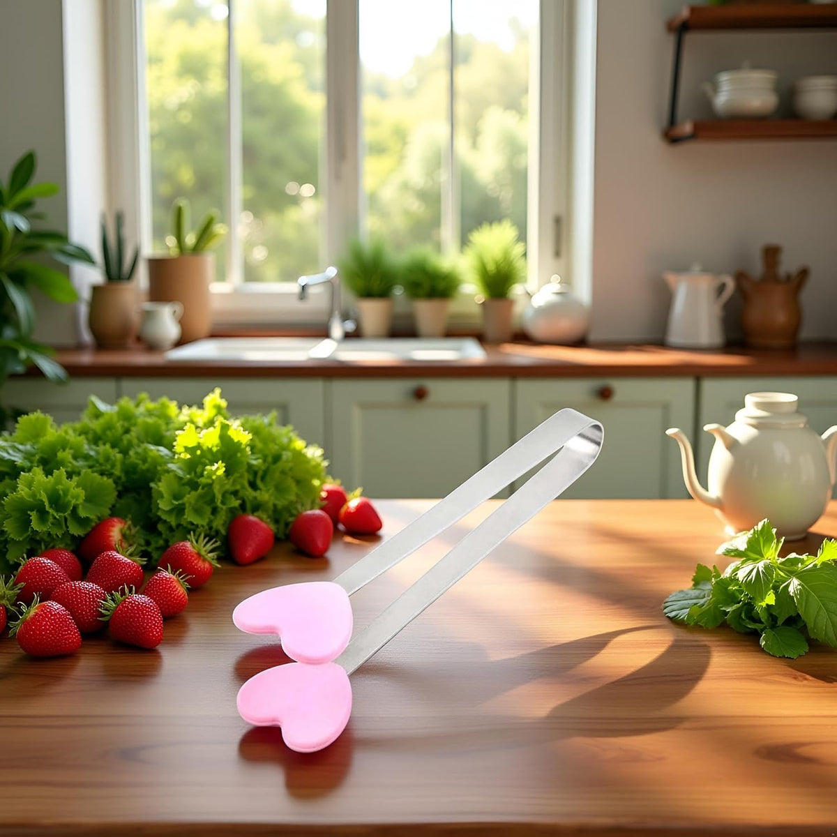 Pink Mini Hand Shape Tong Silicone Food Tongs Stainless Steel Kitchen Tongs Small Kids Tongs for Sugar Cubes, Serving Food, Salad Buffet Home and Kitchen (Heart Shape)