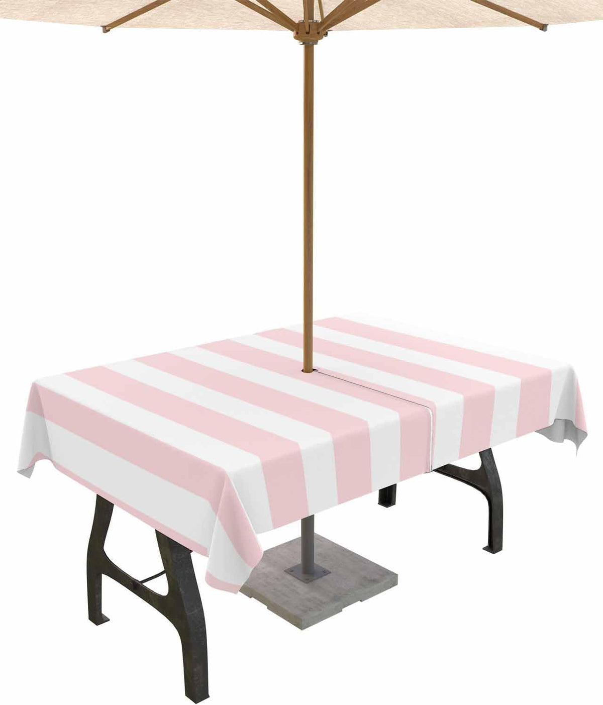 Pink Striped Outdoor Tablecloth with Umbrella Hole & Zipper, Farmhouse Rectangle Tablecloth 60x84 Inch, Modern Pink White Stripes Patio Table Cover Waterproof Table Cloth for Picnic/Party
