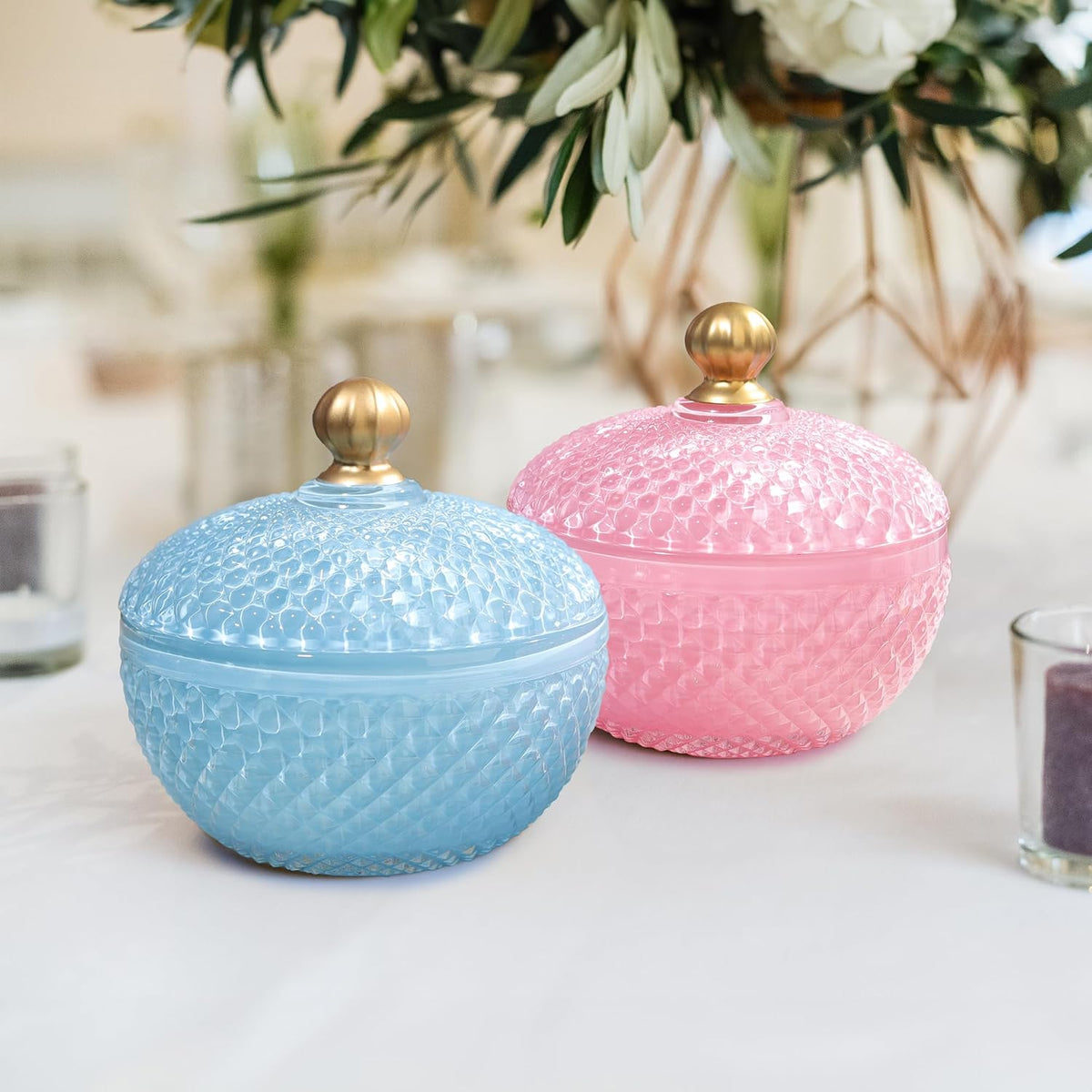 Joeyan 12 oz Small Pink Glass Jewelry Box Jars with Lid,Glass Candy Dishes