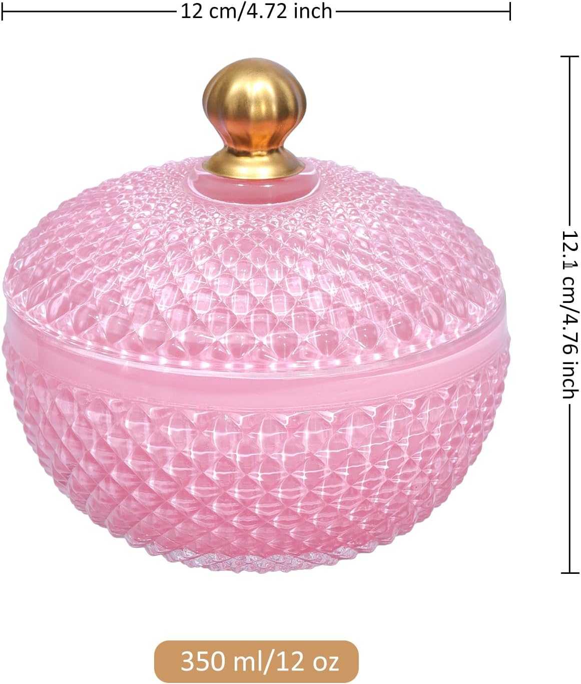 Joeyan 12 oz Small Pink Glass Jewelry Box Jars with Lid,Glass Candy Dishes