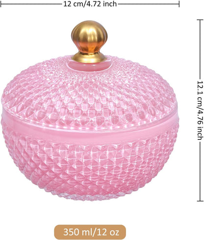 Joeyan 12 oz Small Pink Glass Jewelry Box Jars with Lid,Glass Candy Dishes