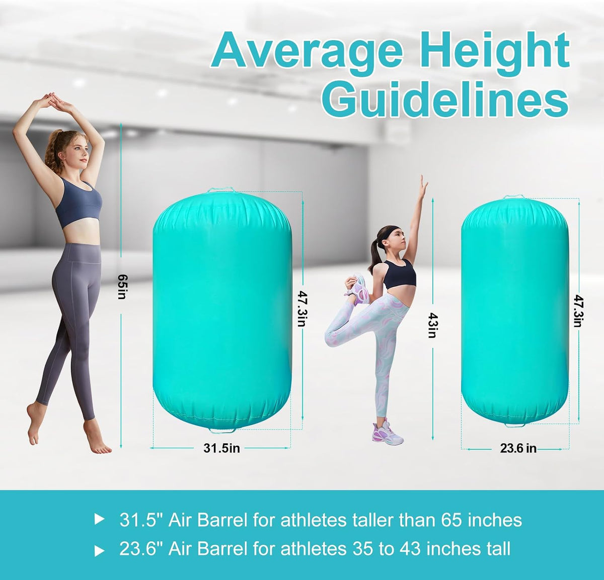 Air Roller Gymnastics Barrel, Inflatable Tumbling Equipment for Girls, Back Handspring & Backbend Trainer Mat for Cheerleading & Home Practice (Includes Manual Air Pump)
