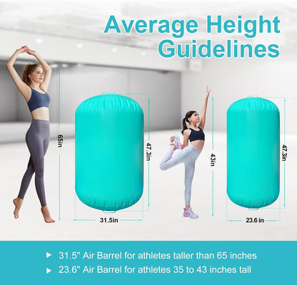 Air Roller Gymnastics Barrel, Inflatable Tumbling Equipment for Girls, Back Handspring & Backbend Trainer Mat for Cheerleading & Home Practice (Includes Manual Air Pump)