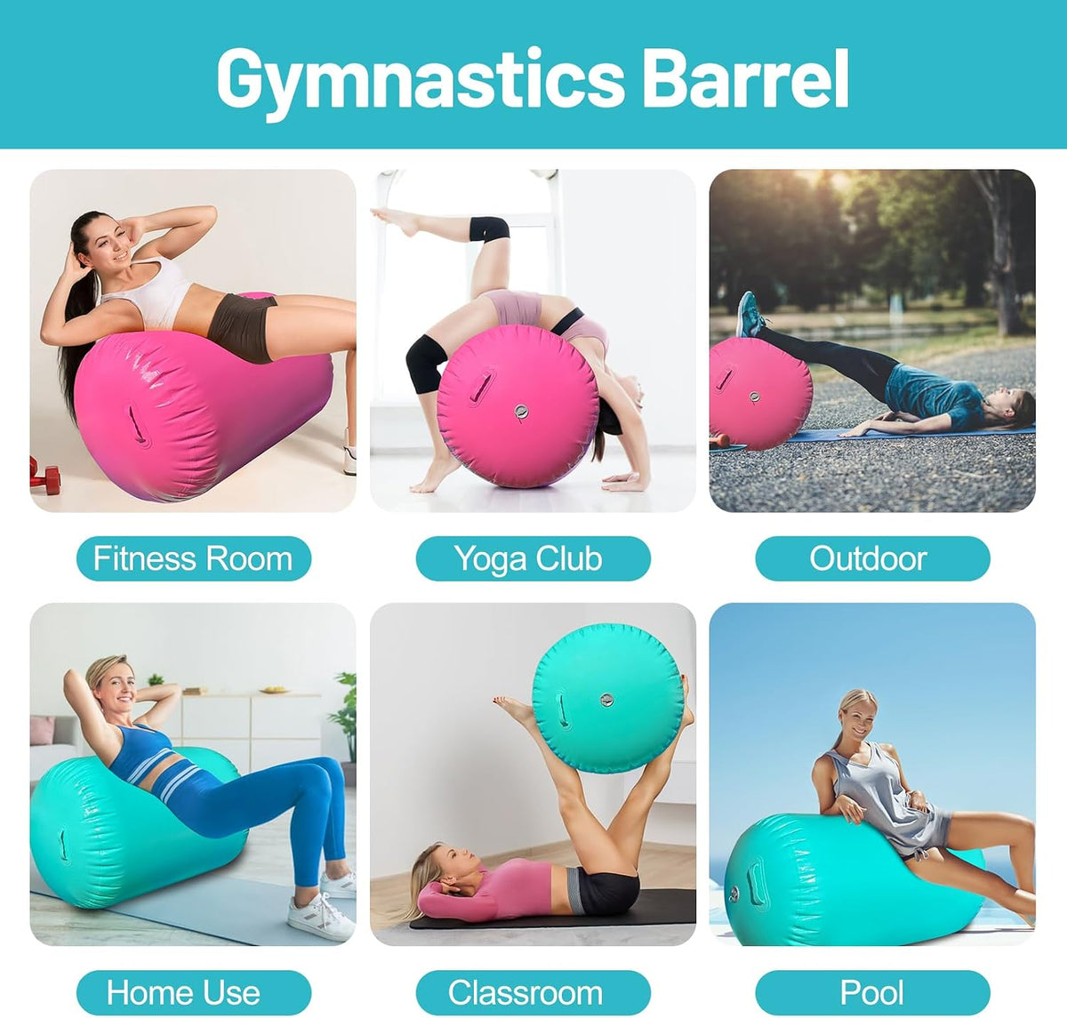 Air Roller Gymnastics Barrel, Inflatable Tumbling Equipment for Girls, Back Handspring & Backbend Trainer Mat for Cheerleading & Home Practice (Includes Manual Air Pump)
