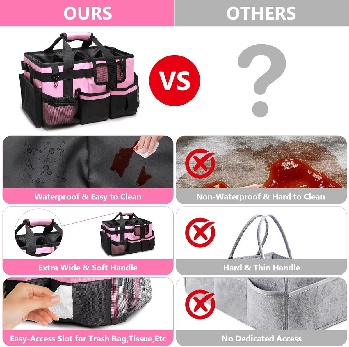 Large Wearable Cleaning Caddy Bag, Pink Tool Bag with Adjustable Shoulder Straps & Divider, 14 inch Cleaning Supplies Organizer for Housekeepers & Cleaners