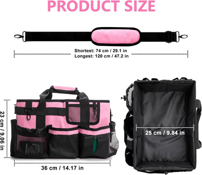 Large Wearable Cleaning Caddy Bag, Pink Tool Bag with Adjustable Shoulder Straps & Divider, 14 inch Cleaning Supplies Organizer for Housekeepers & Cleaners