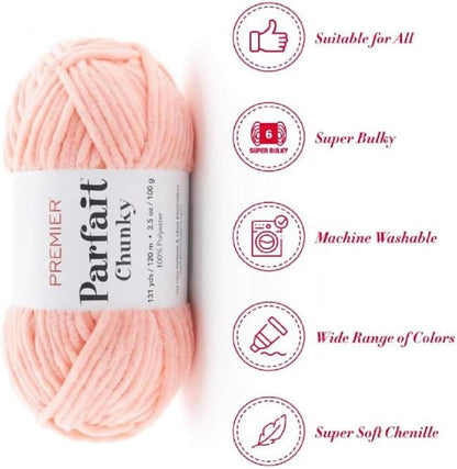Premier Parfait Chunky Chenille Yarn 3 Pk Bundle with Markers (Peach)
