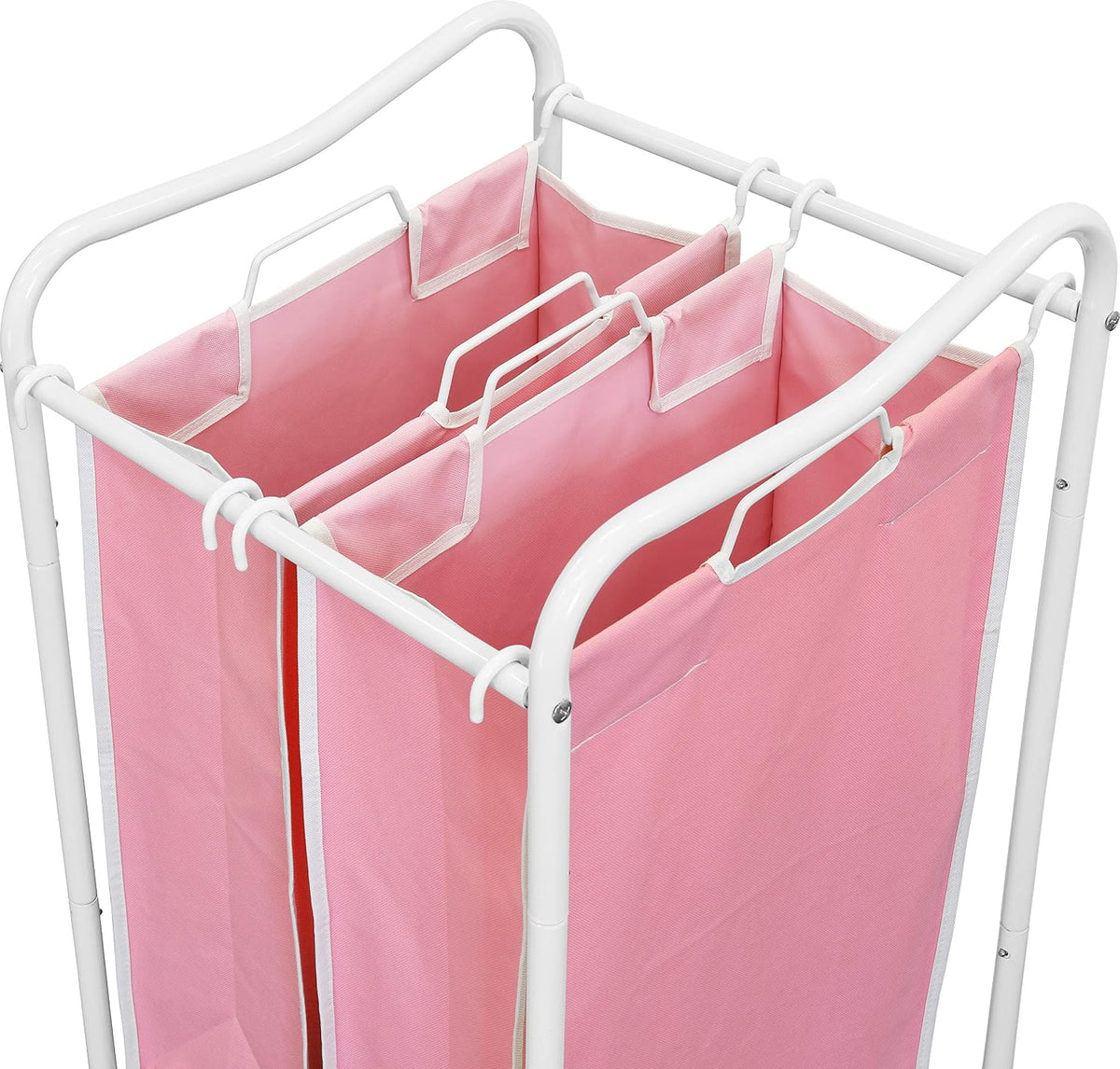 2-Bag Heavy Duty Laundry Sorter Rolling Cart, White/Pink