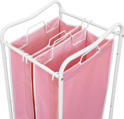 2-Bag Heavy Duty Laundry Sorter Rolling Cart, White/Pink