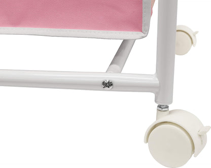 2-Bag Heavy Duty Laundry Sorter Rolling Cart, White/Pink