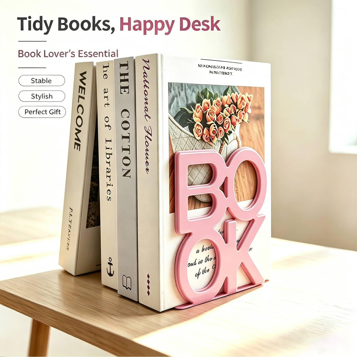 Book Ends 2 Pair Pink Metal BookEnds for Bookrack Desk,Books
