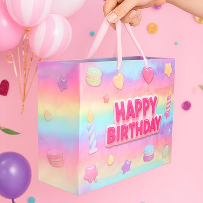 13”Pink Happy Birthday Gift Bag with Tissue Paper, Wrapping Paper and Card, Medium Size Pastel Birthday Gift Bag for Girls, Women, Party Gift Wrap Supplies