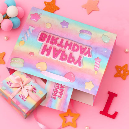 13”Pink Happy Birthday Gift Bag with Tissue Paper, Wrapping Paper and Card, Medium Size Pastel Birthday Gift Bag for Girls, Women, Party Gift Wrap Supplies