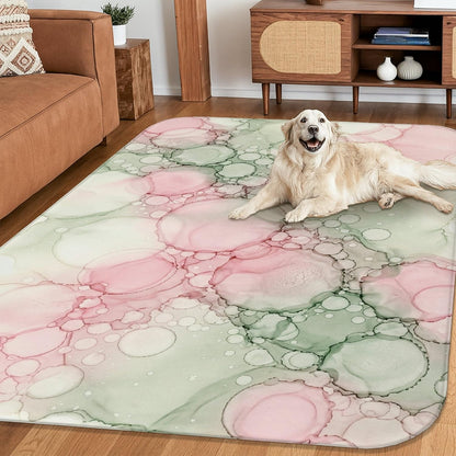 Bubbles Area Rug, Modern Artistic Circles Abstract Spring Peach Non-Slip Aesthetic Rectangle Home Floor Carpet Rugs for Living Room Bedroom Hallway Office Decor 4' X 6'