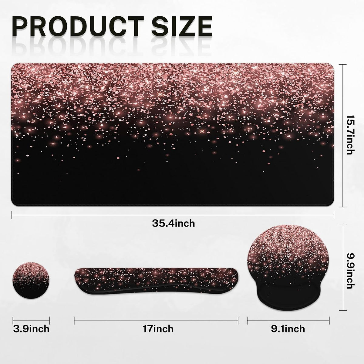 Keyboard Mouse Pad Set, 4 in 1 Desk Mat Set, Pink Rose Gold