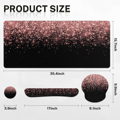 Keyboard Mouse Pad Set, 4 in 1 Desk Mat Set, Pink Rose Gold