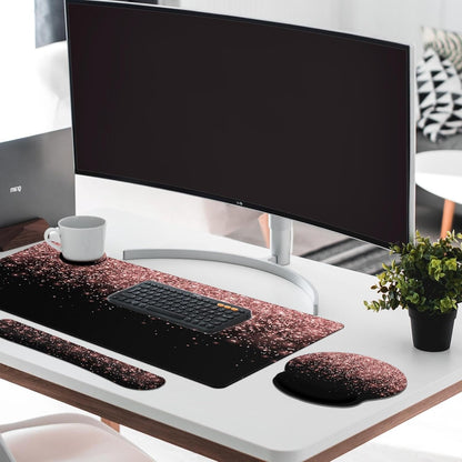 Keyboard Mouse Pad Set, 4 in 1 Desk Mat Set, Pink Rose Gold