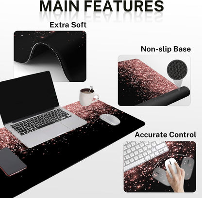 Keyboard Mouse Pad Set, 4 in 1 Desk Mat Set, Pink Rose Gold