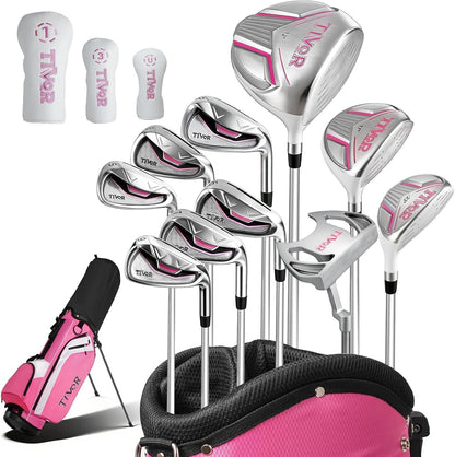 Golf Clubs Set Complete 14-Piece with Driver Fairway Hybrid Irons Putter Stand Bag & 3 Headcovers for Men Women Right Left Handed - Beginner Golf Sets Pink Black