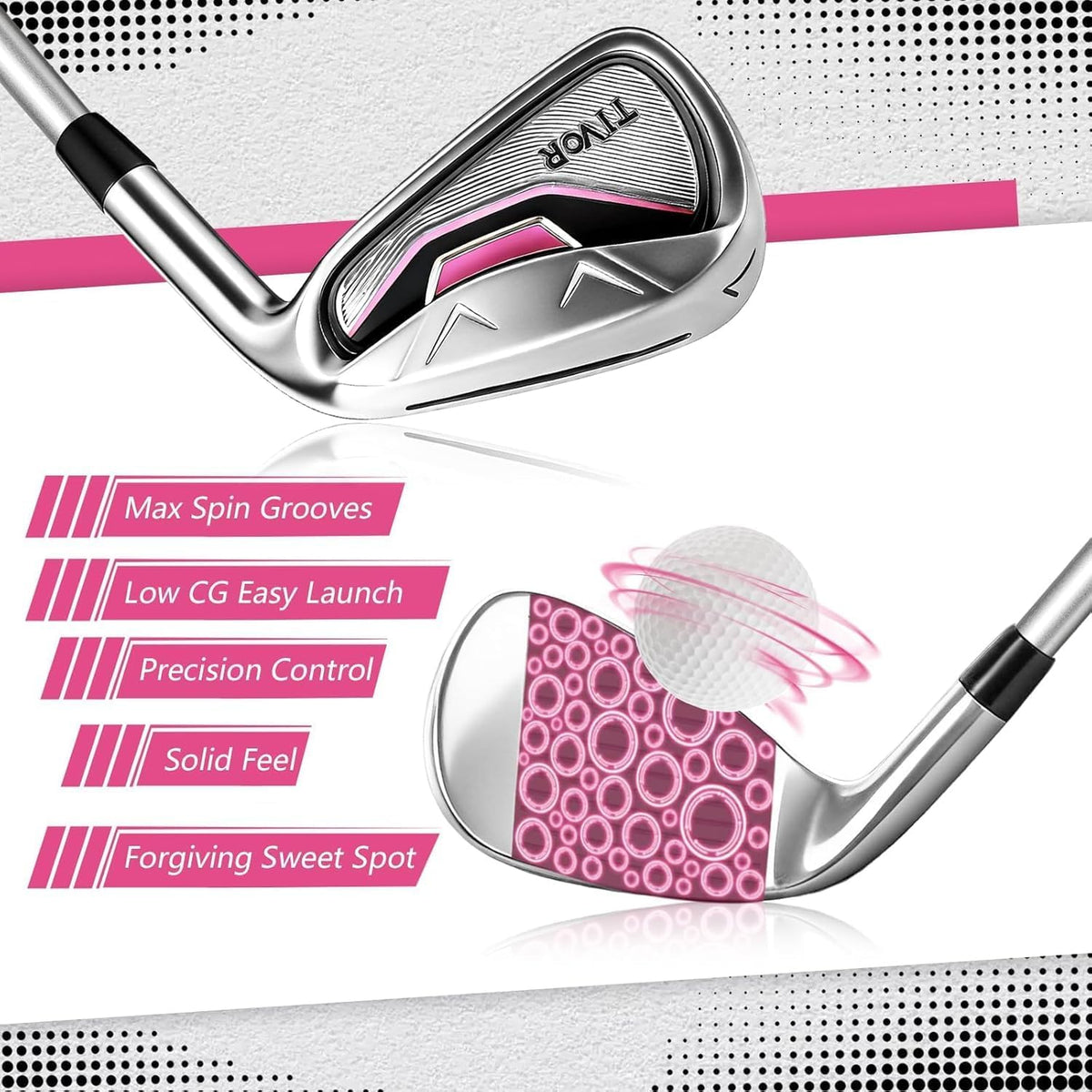 Golf Clubs Set Complete 14-Piece with Driver Fairway Hybrid Irons Putter Stand Bag & 3 Headcovers for Men Women Right Left Handed - Beginner Golf Sets Pink Black