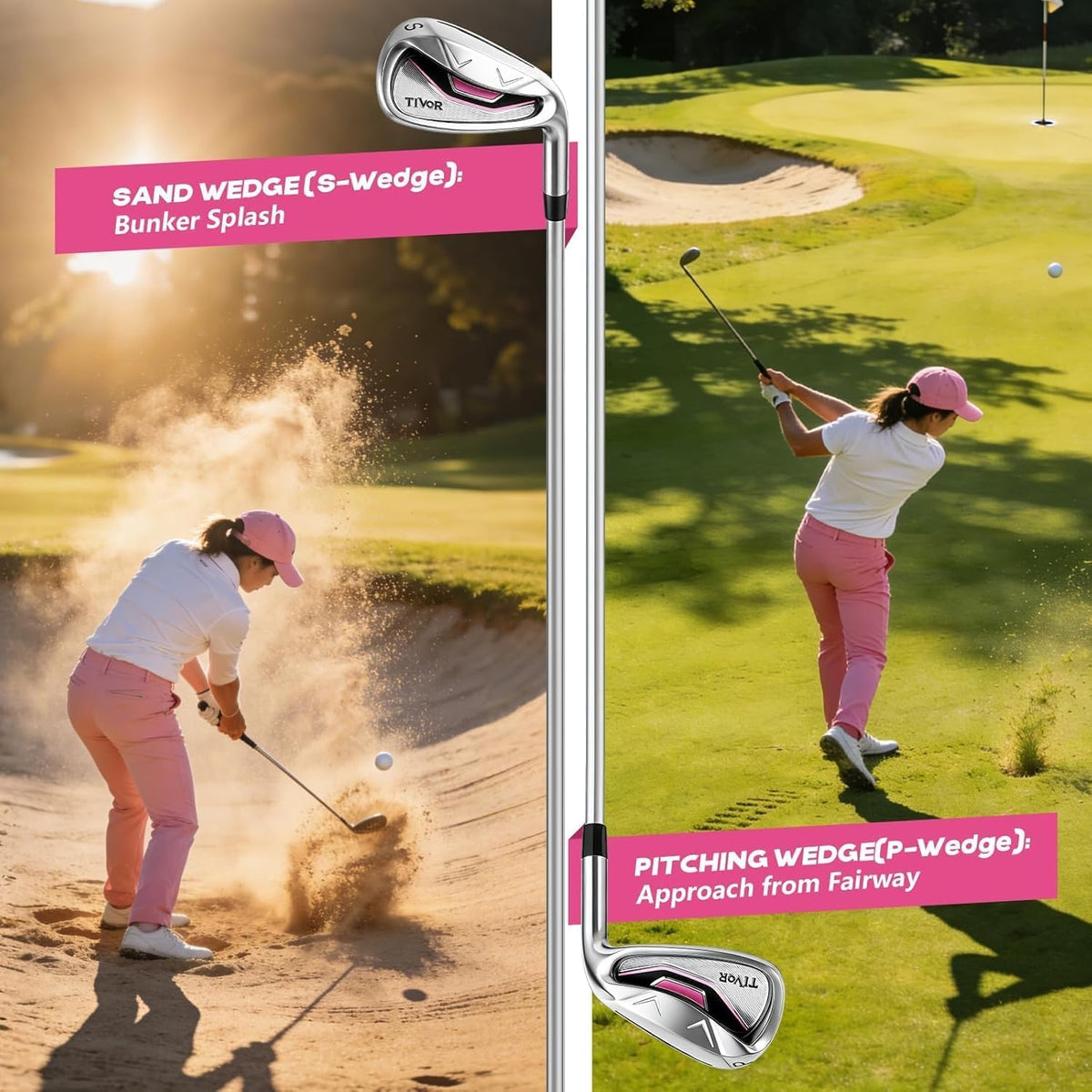 Golf Clubs Set Complete 14-Piece with Driver Fairway Hybrid Irons Putter Stand Bag & 3 Headcovers for Men Women Right Left Handed - Beginner Golf Sets Pink Black