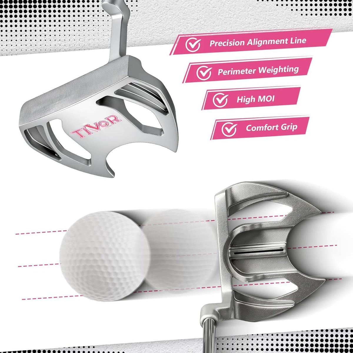 Golf Clubs Set Complete 14-Piece with Driver Fairway Hybrid Irons Putter Stand Bag & 3 Headcovers for Men Women Right Left Handed - Beginner Golf Sets Pink Black