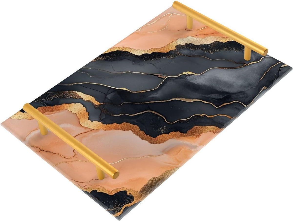 Marble Black Peach Decorative Tray with Handles with Handles Plastic Food Tray for Jewelry Perfume for Food Carrying bandeja Blanca para servir