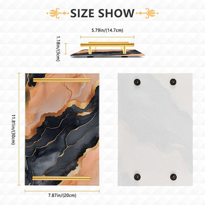 Marble Black Peach Decorative Tray with Handles with Handles Plastic Food Tray for Jewelry Perfume for Food Carrying bandeja Blanca para servir