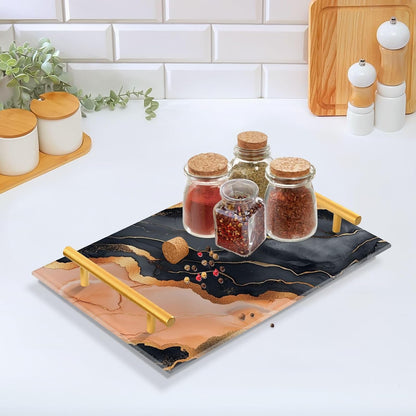 Marble Black Peach Decorative Tray with Handles with Handles Plastic Food Tray for Jewelry Perfume for Food Carrying bandeja Blanca para servir