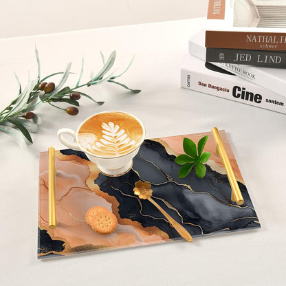 Marble Black Peach Decorative Tray with Handles with Handles Plastic Food Tray for Jewelry Perfume for Food Carrying bandeja Blanca para servir
